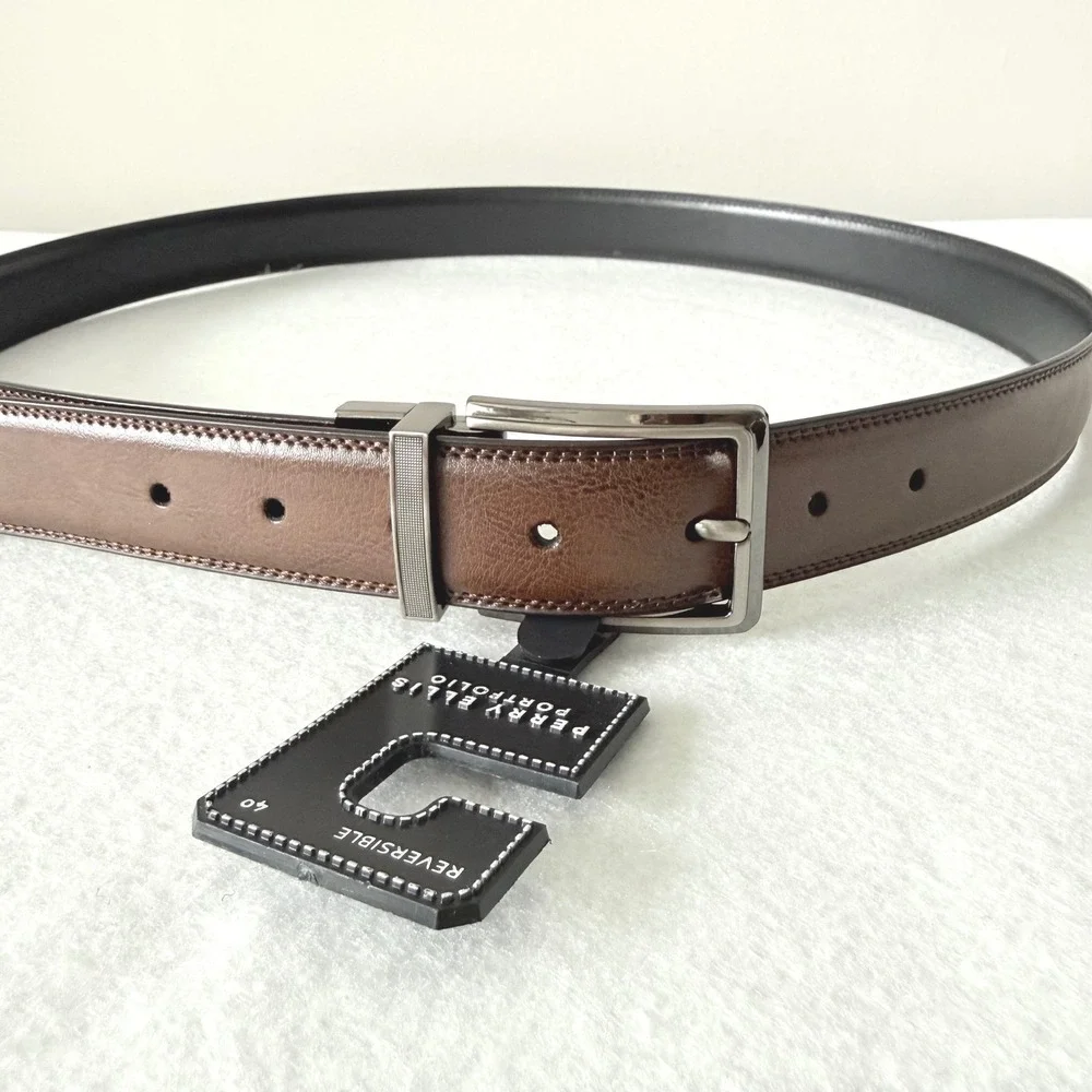 Perry Ellis Portfolio Reversible Leather Belt‎ Size 40 Brown Black NWT
